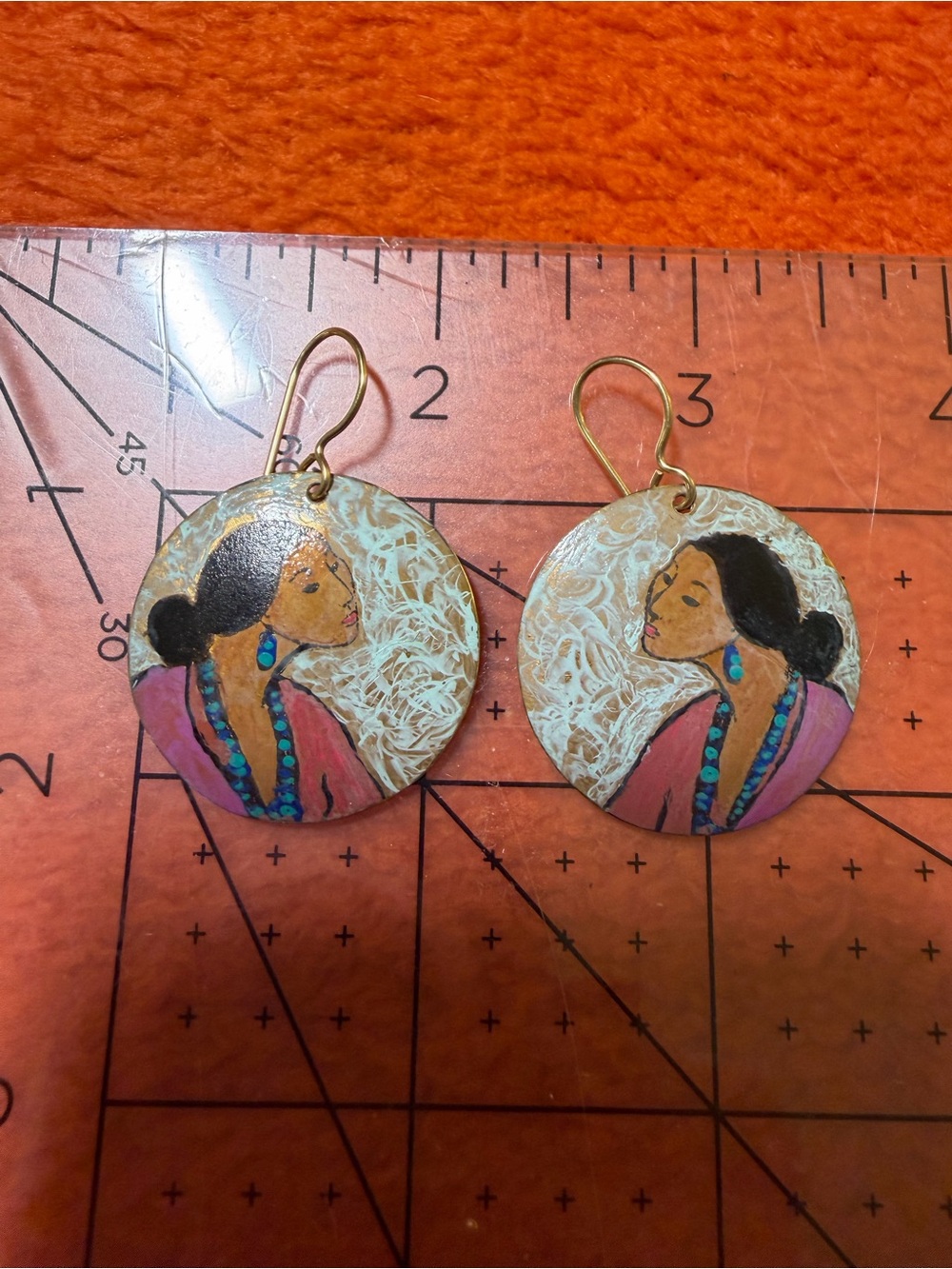 Hunter Clear Creek NC After R.C. Gorman Gold on Brass Earrings 14K GF Wires EUC